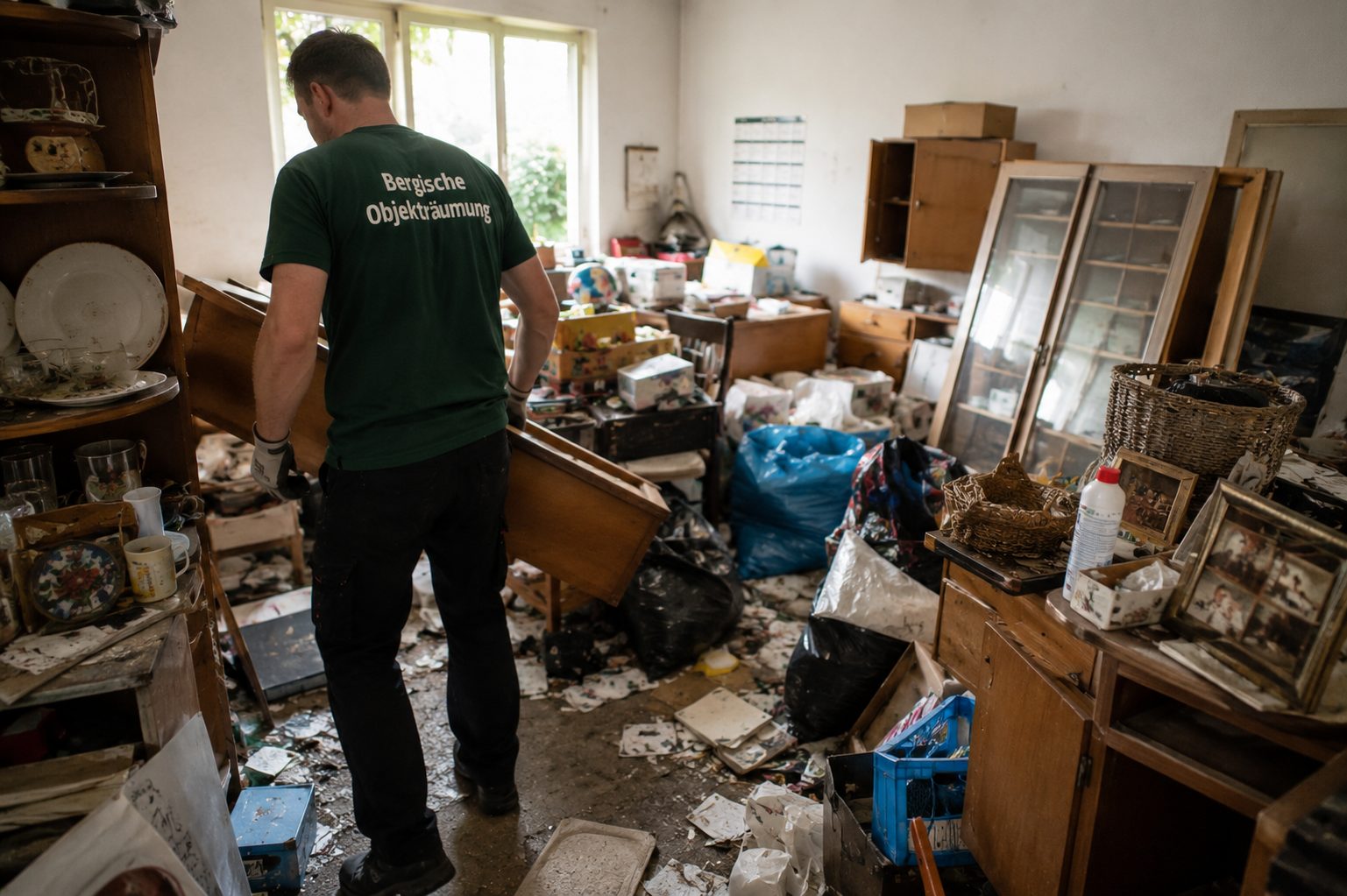 Mitarbeiter der Bergischen Objekträumung bei der Räumung einer stark vermüllten Wohnung